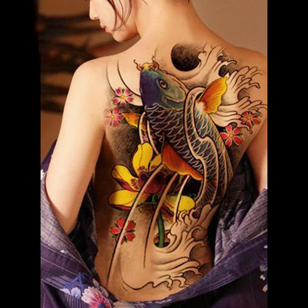 

Waterproof Temporary Tattoo Sticker Koi lotus men's whole back tattoo large tatto stickers flash tatoo fake tattoos for women 19