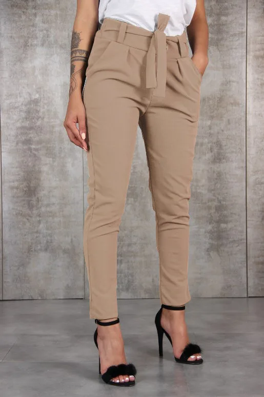 

High Waist Women's Pants Office Lace Up Pocket Solid Black Casual Pencil Pants Female Autumn Spring Fashion Trousers Ladies
