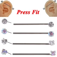1pc cz gem press fit ear industrial barbell heartround zircon ear industrial threadless ear cartilage earring piercing jewelry