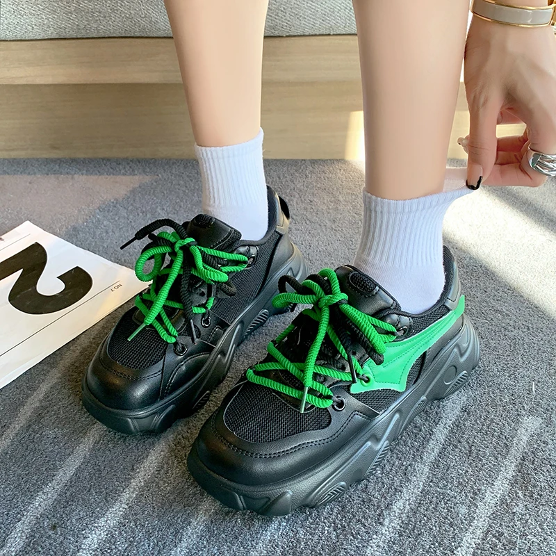 

Женские спортивные ботинки, однотонные, на шнуровке, на толстой подошве, Высококачественная Водонепроницаемая Повседневная Удобная улична...