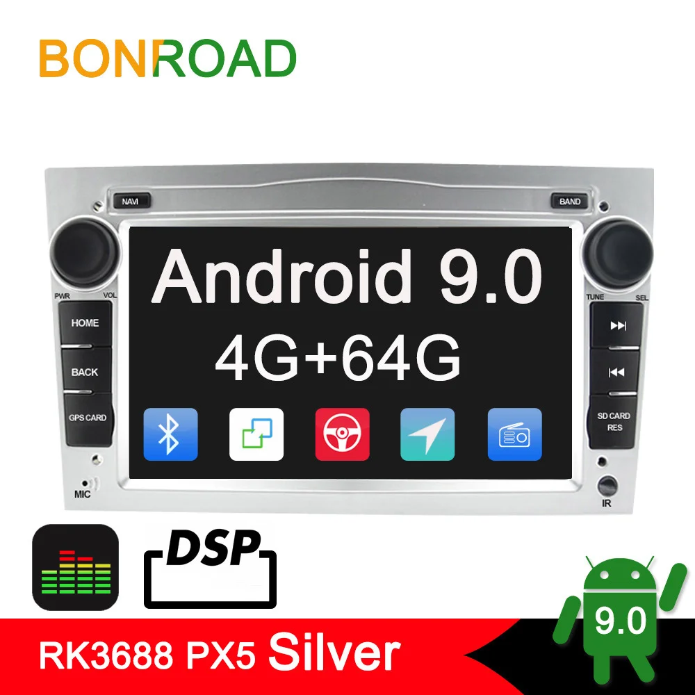 PX5 DSP Silver Bonroad Android 9,0 PX30 PX5 DSP автомобильный мультимедийный плеер радио gps навигация для Opel/Astra/Vectra/Antara/Zafira/Corsa(без dvd - Color: PX5 DSP Silver