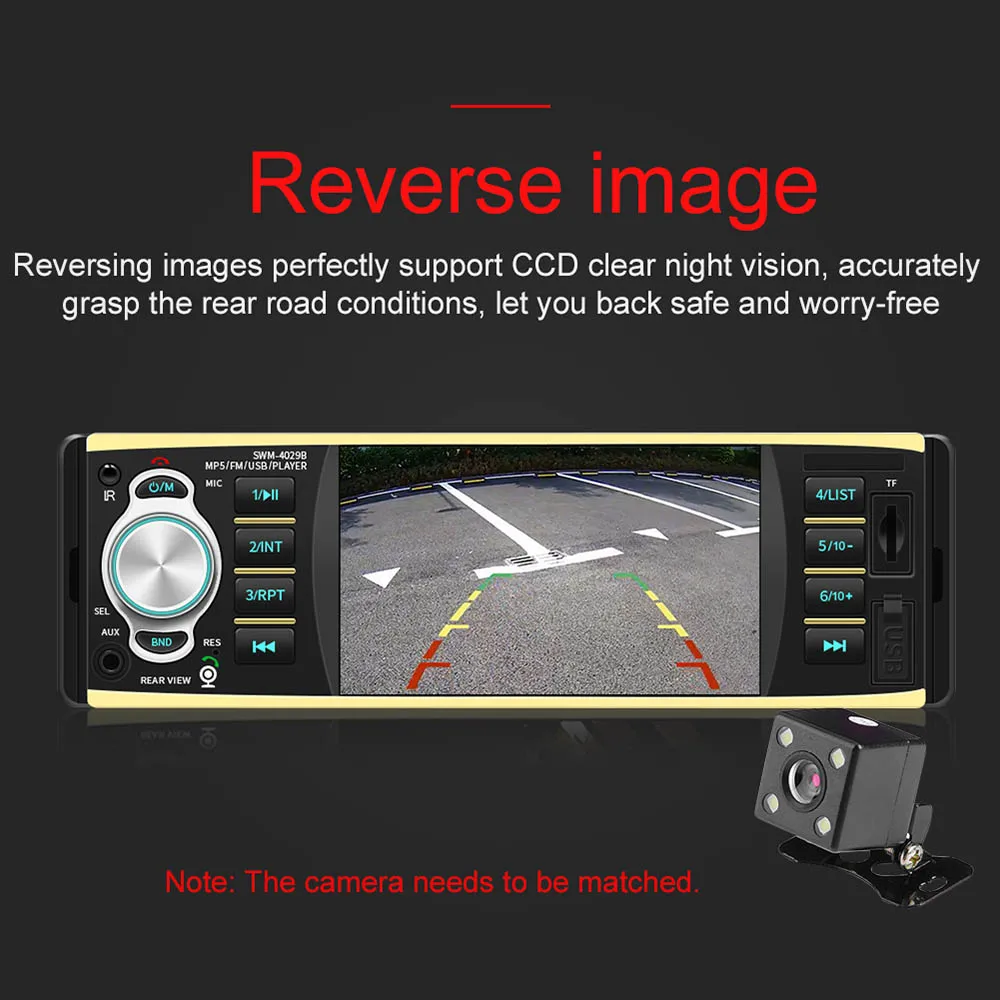 Car Radio Stereo MP5 FM AUX Musical Audio Multidia 1Din Bluetooth Handsfree Call Auto USB TF 4 &quotRear View Camera | Автомобили и