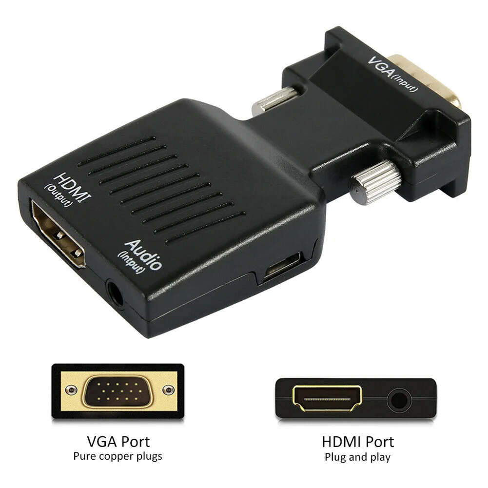 Универсальный адаптер VGA-HDMI 1080P VGA (штекер)-HDMI (гнездо) с аудиовходом из