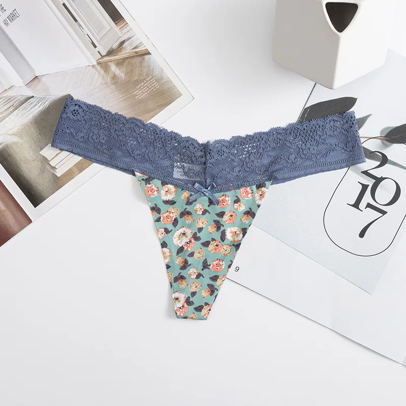 

Elegant Female Seamless G-string Underwear Lingerie Women Sexy Lace Panties Floral Print Ladies Underpants Low Waist Thong