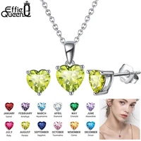 effie queen 925 sterling silver heart shape stone earrings necklace set female jewelry set woman girl best birthday gift ss160