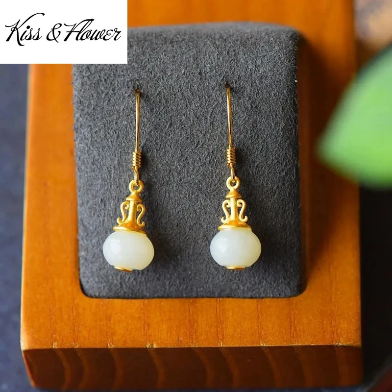 

KISS&FLOWER ER171 Fine Jewelry Wholesale Fashion Woman Bride Girl Birthday Wedding Gift Vintage Bag RUYI 24KT Gold Drop Earrings