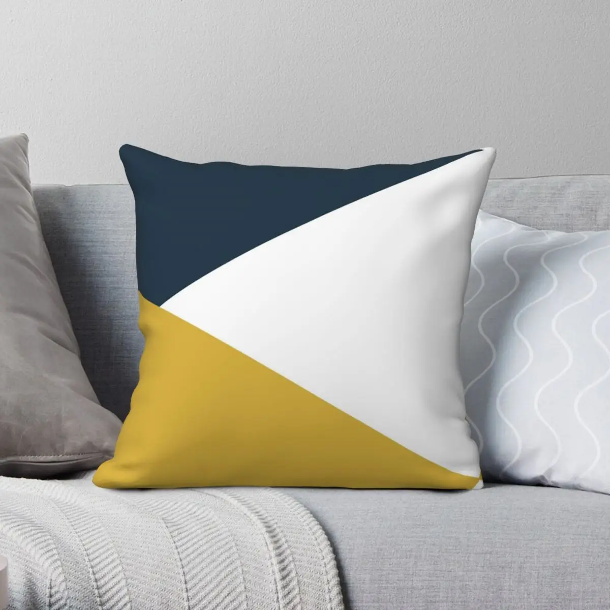 

Angled Color Block Square Pillowcase Polyester Linen Velvet Pattern Zip Decor Pillow Case Car Cushion Cover