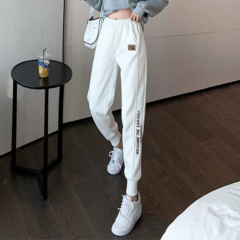 

Casual Letter Print Sweatpants Fashion Female High Waisted Long Trousers 2021 Sweet Girls Skinny Summer Korean Harem Pants