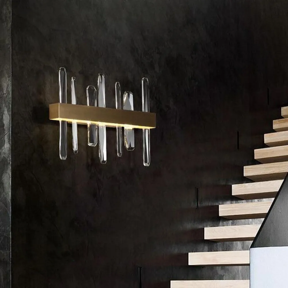 

New golden crystal bedroom living room wall lamp staircase creative bedside lamp aisle light luxury wall lamp