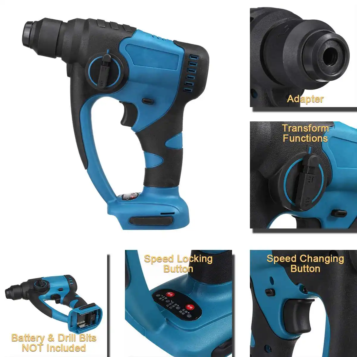 

18V Rechargeable Brushless Cordless Rotary Hammer Drill Electric Demolition Hammer Power Impact Drill Adapted To Makita Battery