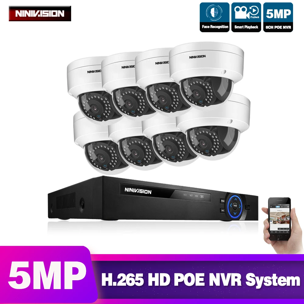 H.265 8CH 5MP 1080P POE NVR комплект аудио запись камера безопасности CCTV система в/наружная IP