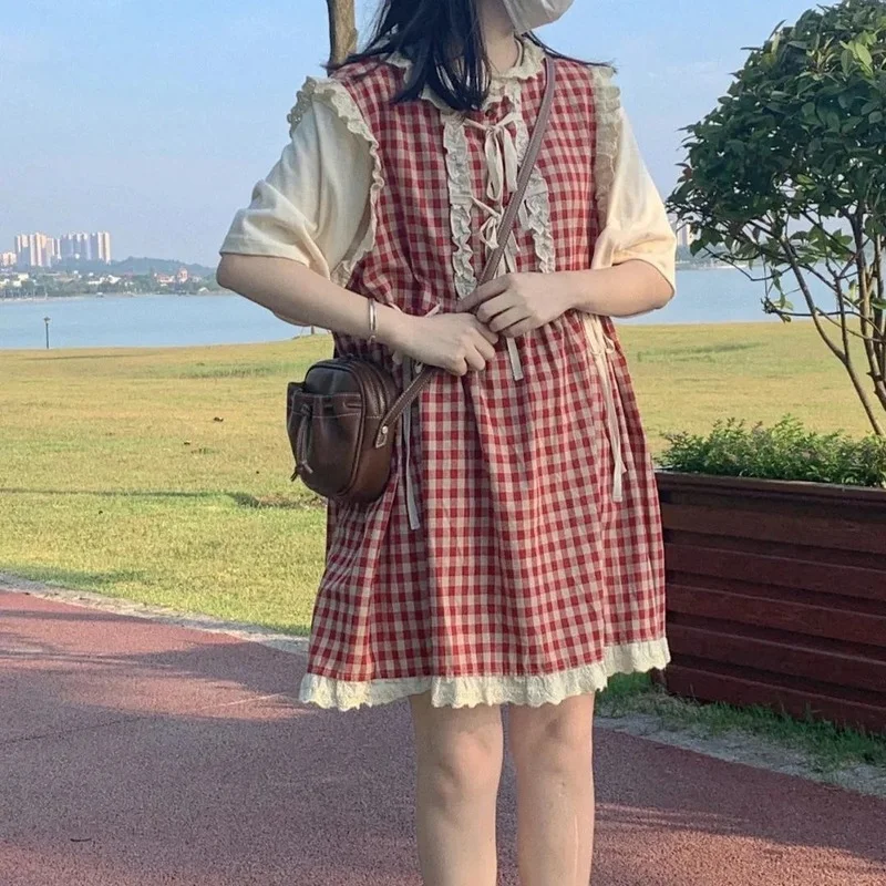 Комплекты платьев Женский Летний Сарафан до колен в клетку стиле ретро | Женская