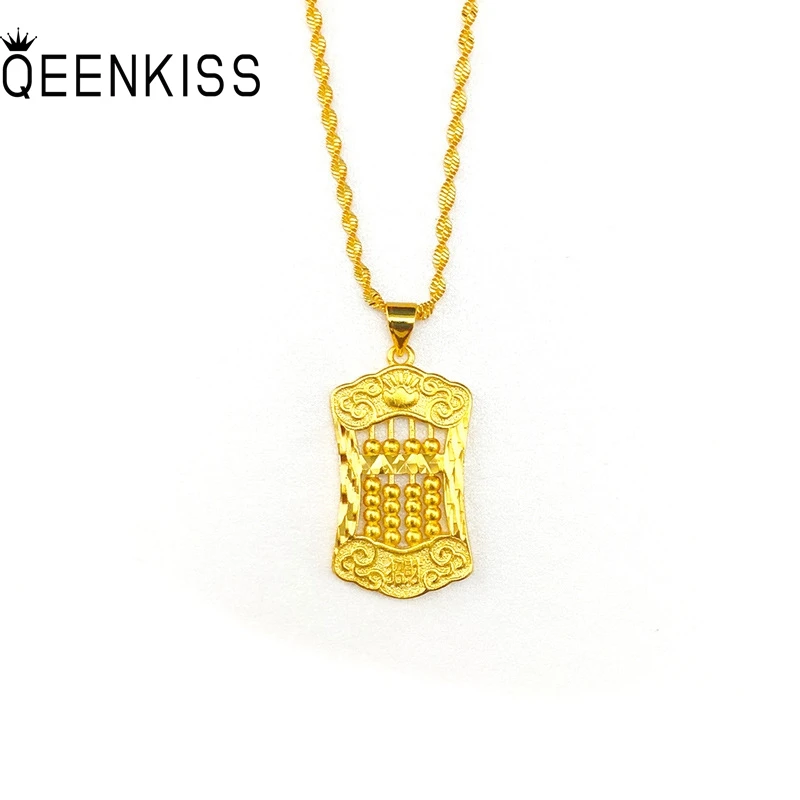 

QEENKISS PT527 Fine Jewelry Wholesale Fashion Woman Girl Birthday Wedding Gift Ingots Abacus 24KT Gold Pendant Charm NO CHAIN