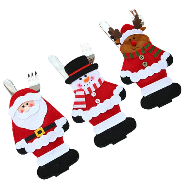 Фото Рождественский чехол для столовых приборов тканевый милый в форме Санта-Клауса