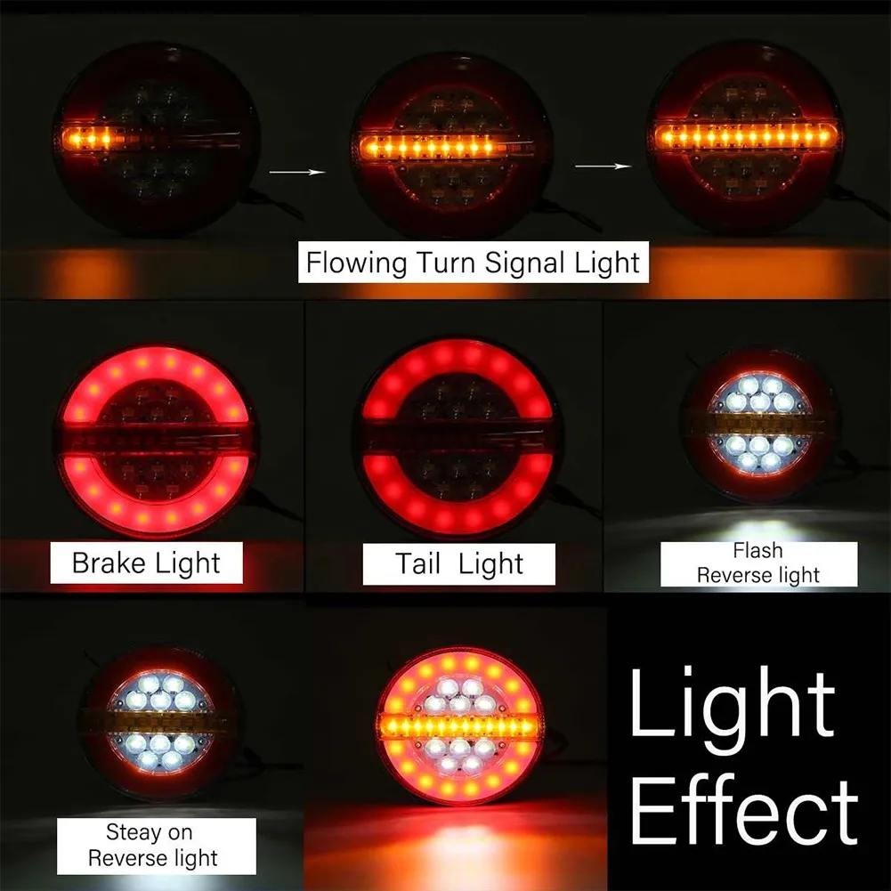 

4 Inch Round LED Trailer Light With Brake Ligh For Car Truck Ships Buses Vans Trailer Tail Light 24V Running Water Bread Light