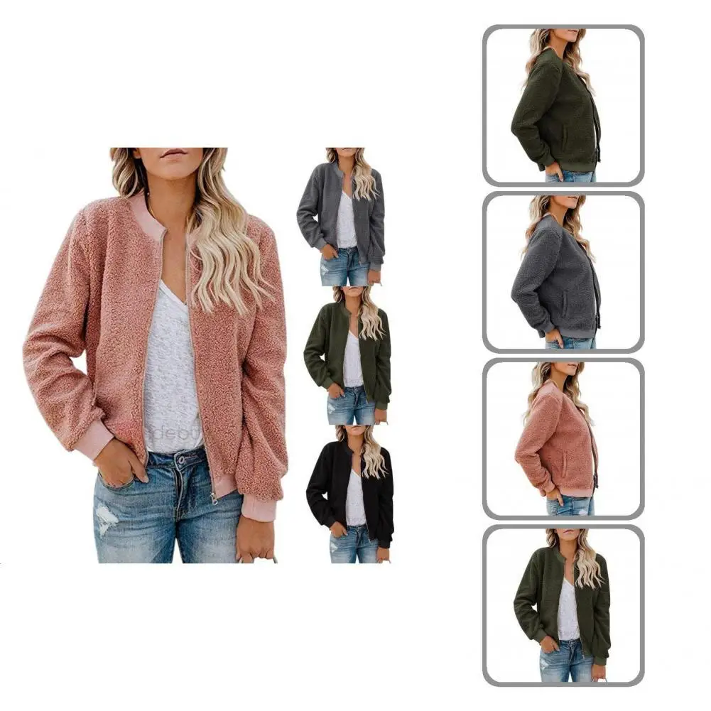 

Streetwear Stylish Pure Color Warm Jacket Lady Women Jacket Zipper for Travel