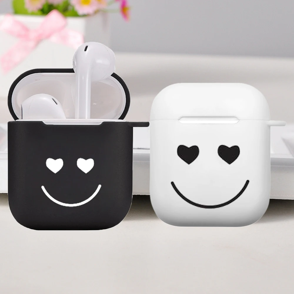 Модный простой чехол для наушников с изображением смайлика черный и белый цвета