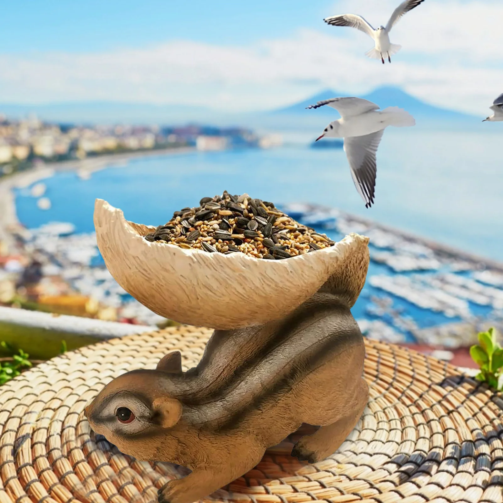 

Милая кормушка в форме белки, кормушка для птиц, кормушка для животных на балконе, уличное украшение для сада, орнамент из смолы, декоративны...