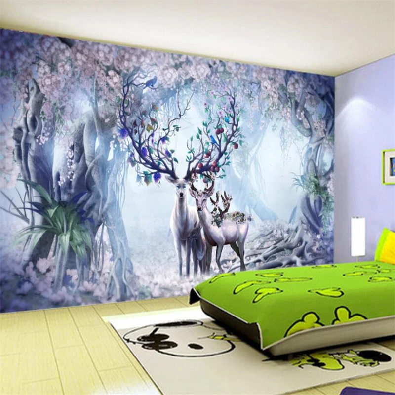 Индивидуальные обои в скандинавском ретро стиле с изображением лося ТВ дивана