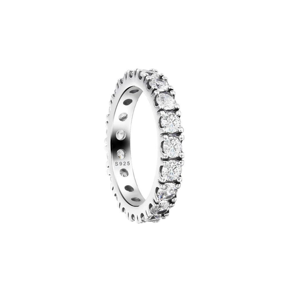 

2021 New Sparkling Row Eternity Ring 925 Sterling Silver Wedding Original Rings for Women Silver S925 Fine Jewelry Bague Femme