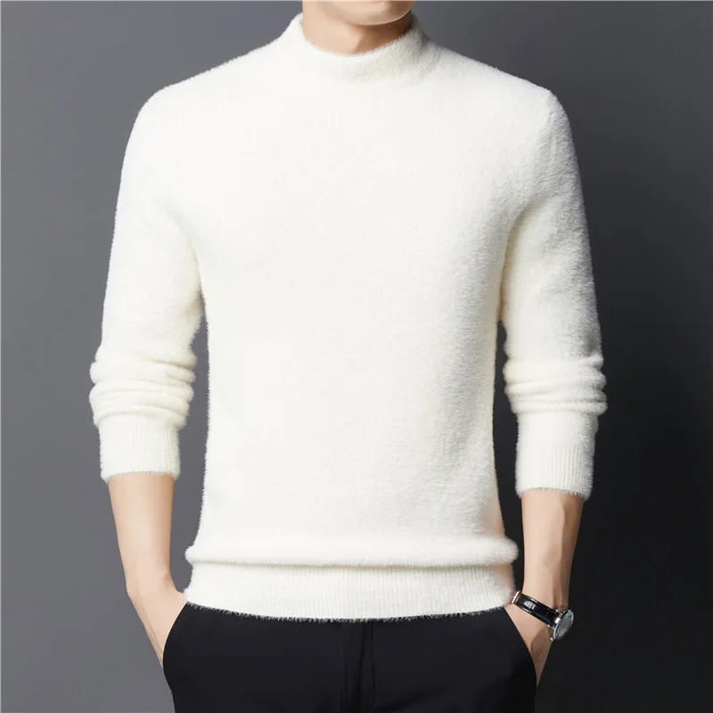 

2023 Autumn Winter Boutique Pullover Sweater Men Loose Bottoming Sweater O Neck Thick Imitation Mink Velvet Warm Sweater Y697