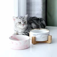 supplies for cats accessories and dog food feeder marble ceramic pet bowl with bamboo stand