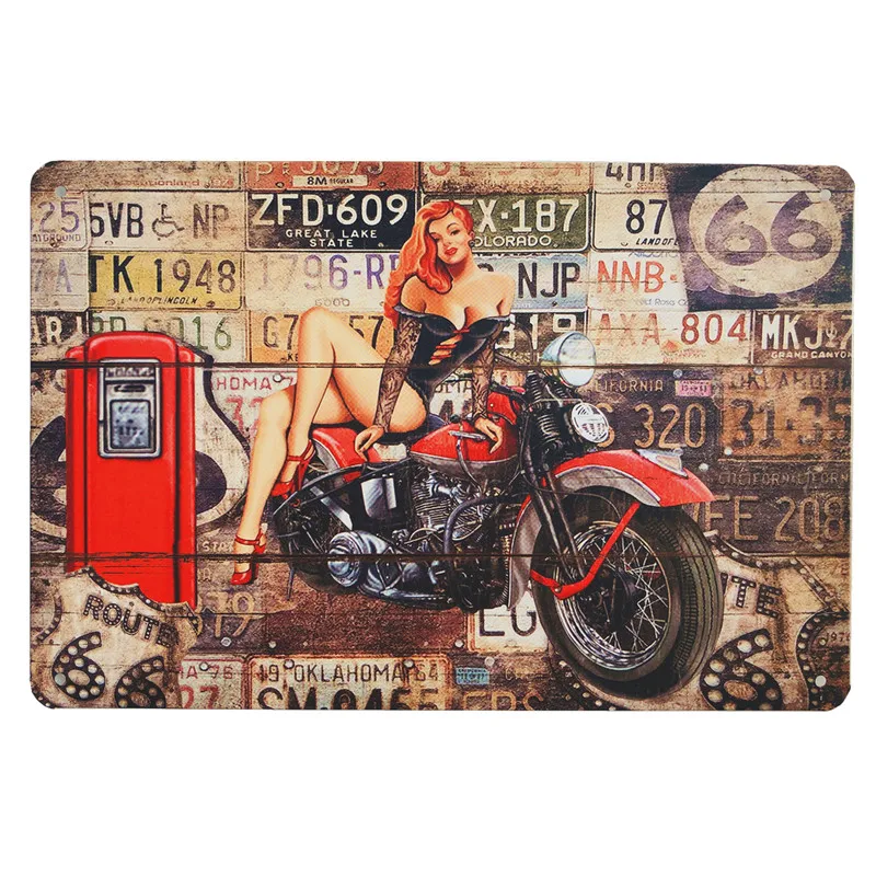 

Metal Tin Signs Mustang Motorcycles Car Motor Oil And Gasoline Garage Route 66 Art Poster Pub Bar Club Decor Wall Plaque