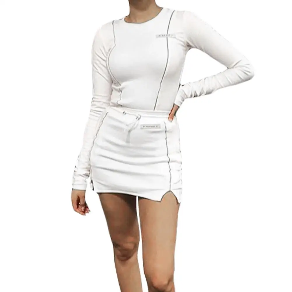 

Reflective Skirts Women Set Long Sleeve Blouse Drawstring Skirt Set Shorts Fluorescent Outfits Mini Skirt Two Piece set