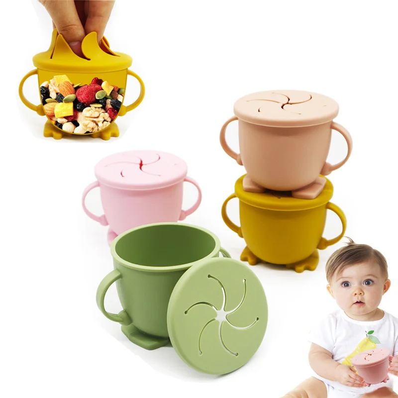 

BPA Free Baby Silicone Snack Cup With Lid Home Outdoor Portable Kids Food Storage Box Solid Color Children Snacks Container