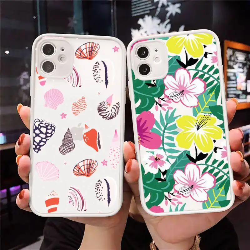 

Fashion Colorful Flower Leaves Conch Phone Case For iPhone 12 11 Mini Pro XR XS Max 7 8 Plus X Matte transparent White Cover