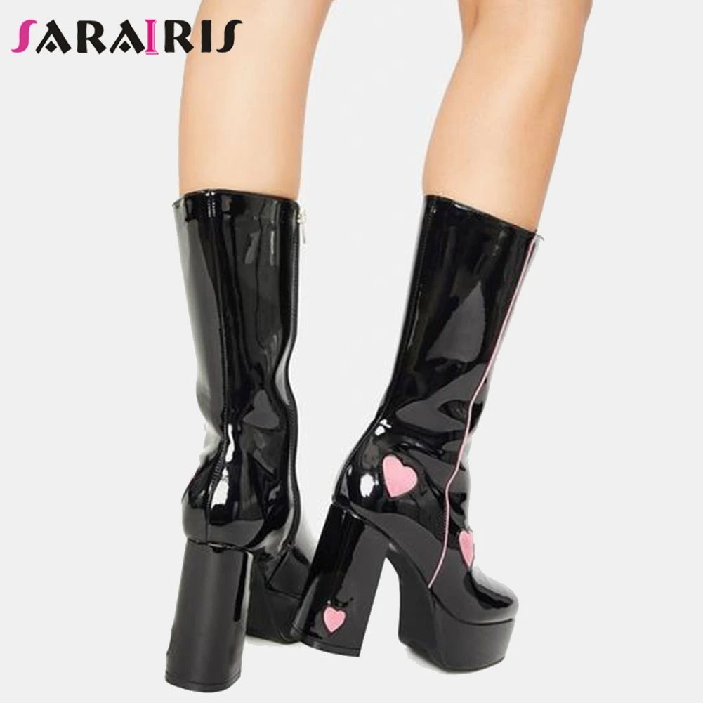 

SaraIris Design Luxury Casual Elegant Sexy Women Boots Zipper Solid High Heel Platform Med Calf Boots Comfy Trendy Women Shoes
