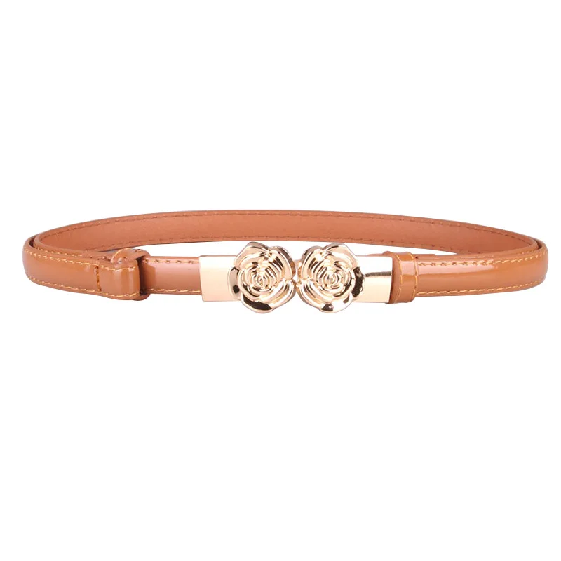 

Women Trend Thin Girdle Waist New Flowers Decoration Belts PU Leather Belt All-Match Dress Shirts Adjustable Belt For Women