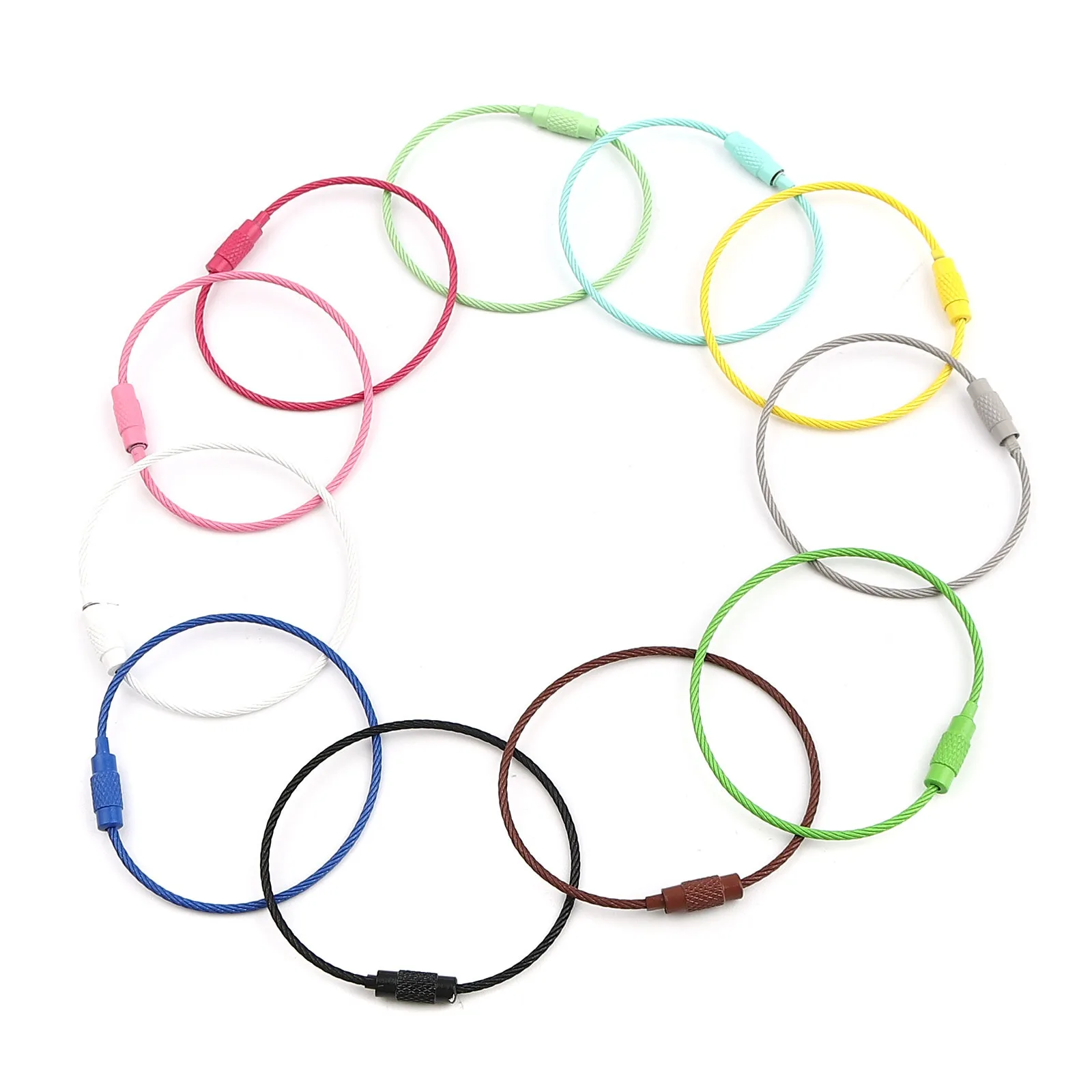 

10Pcs/Set Fashion Candy Color Keychain for Women Men Cute DIY Circle Wristlet Car Keychain Wrist Strap Accessories Multicolor