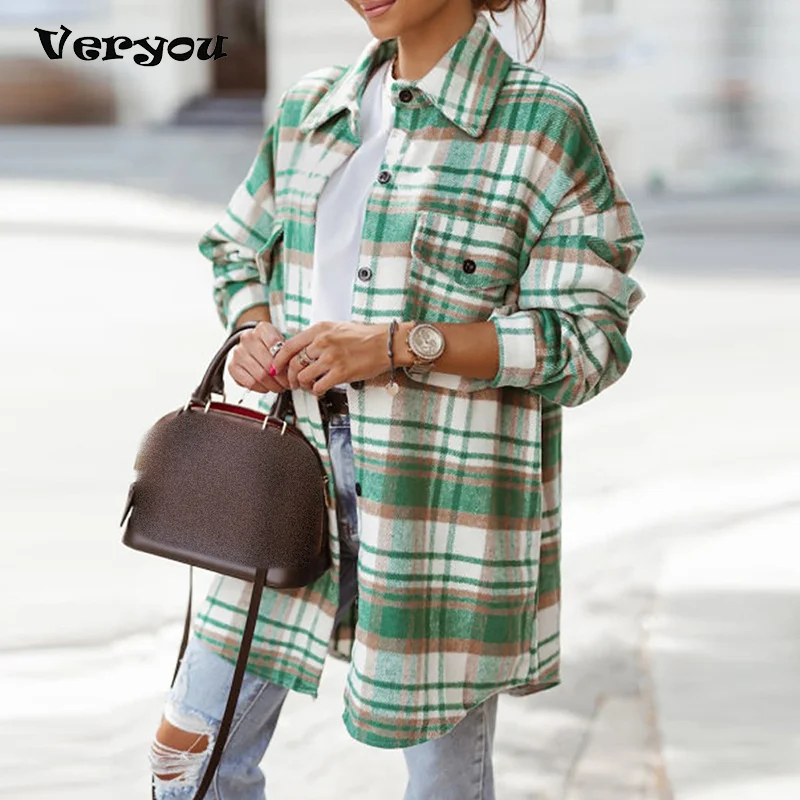 

Autumn Winter Casual Women Polo Shirts Coat Lapel Geometric Pattern Pocket Ladies Shirt cuffed shirt sleeves Female Shirt Coat
