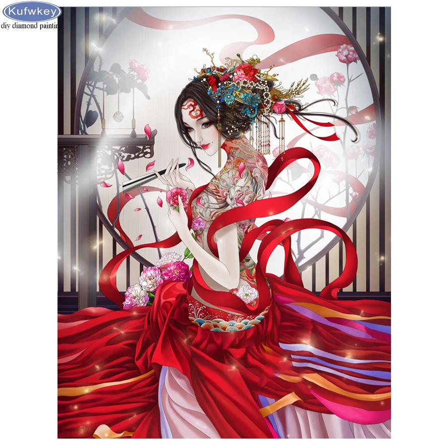 5d Rhinestones for Embroidery Japanese Geisha Woman Diy Diamond Painting Cross Stitch Full Round Square Mosaic kit bedroom Decor | Дом и сад