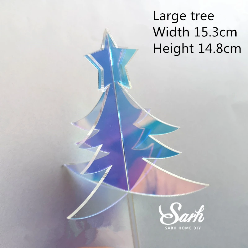 2pc large laser tree Акриловые Красные серебряные Рождественские елки топперы для торта Снежинка счастливый год Санта Клаус рождественские принадлежности для выпечки сладкие подарки - Цвет: 2pc large laser tree