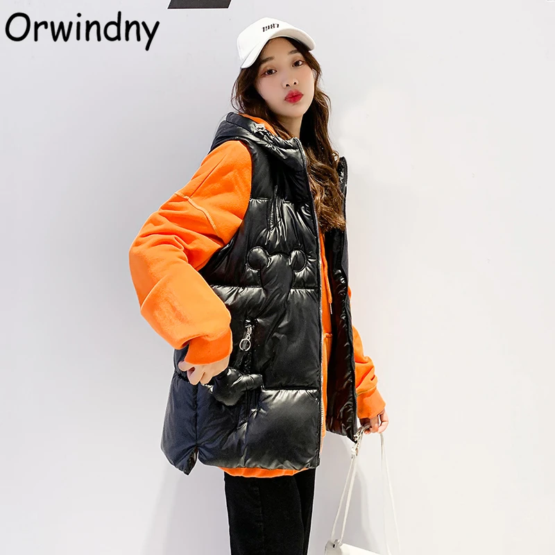 

Orwindny Warm Cotton Vest Women Solid Hooded Glossy Waistcoat For Students Loose Sleeveless Jacket Coat OL2109