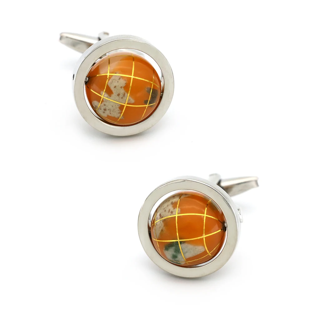 

Globe Design World Map Cufflinks Quality Brass Material Orange Color Cuff Links Wholesale & Retail