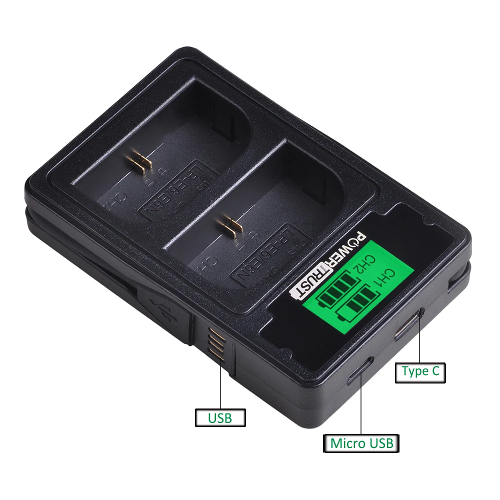 Зарядное устройство для батарей PowerTrust LP-E6 LP-E6N Canon EOS 90D 80D 70D 60D 60DA 7D Mark II 6D 5D IV |