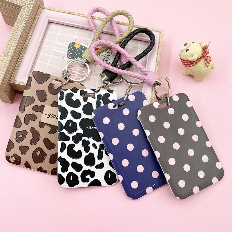 

2022 Fashion Leopard Dot Card Holder Campus Student Meal Card Holder Badge Work Certificate Bus Card Protective Case