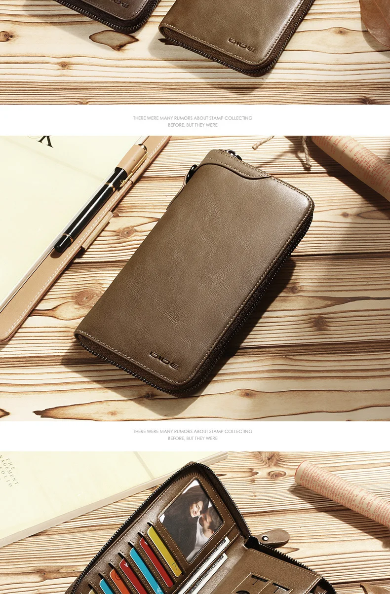 DIDE New Famous Brand Men Long Wallets Genuine Leather Coin Purse Male Purse Card Holder Clutch Wallet Business Vintage Bag