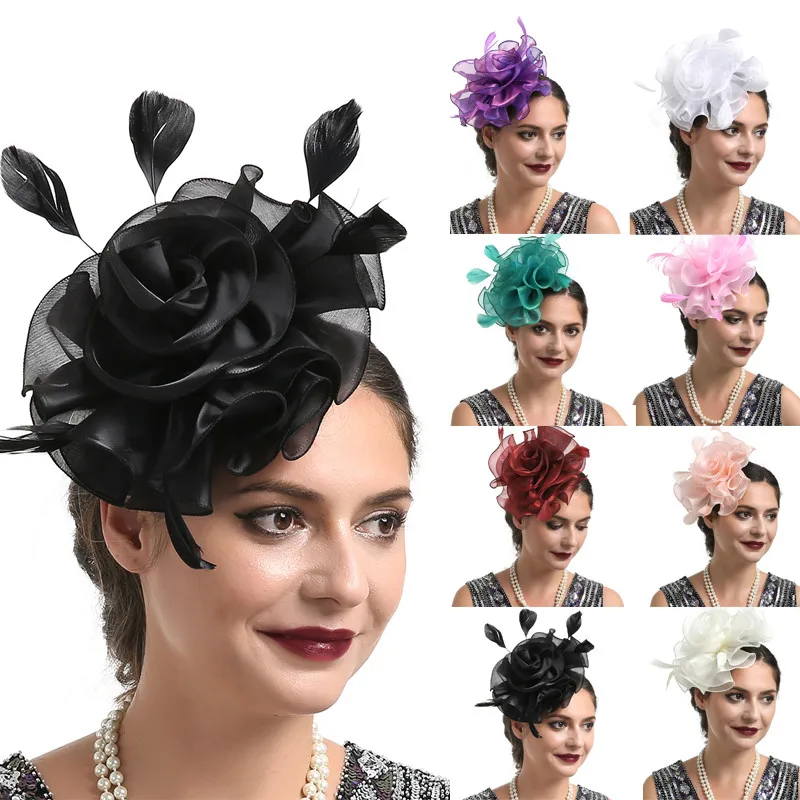 Новая женская Вуалетка с цветами и перьями большая сетчатая шляпа зажимом для