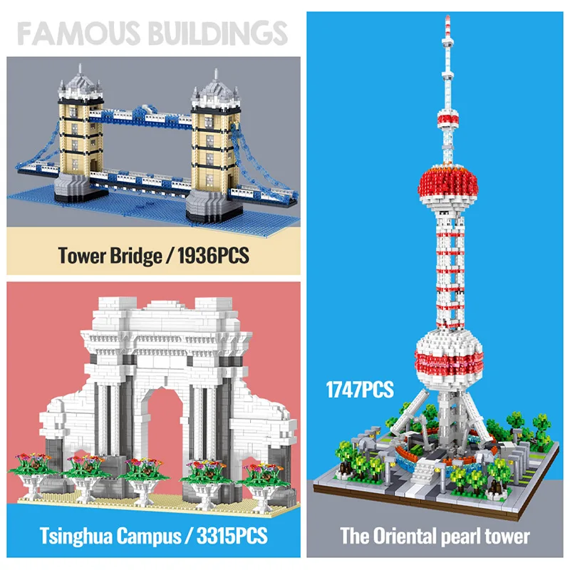 

Diamond Mini Bricks World Famous Architecture the Oriental Pearl Tower Twin Bridges 3D Model Building Blocks Toys for Children
