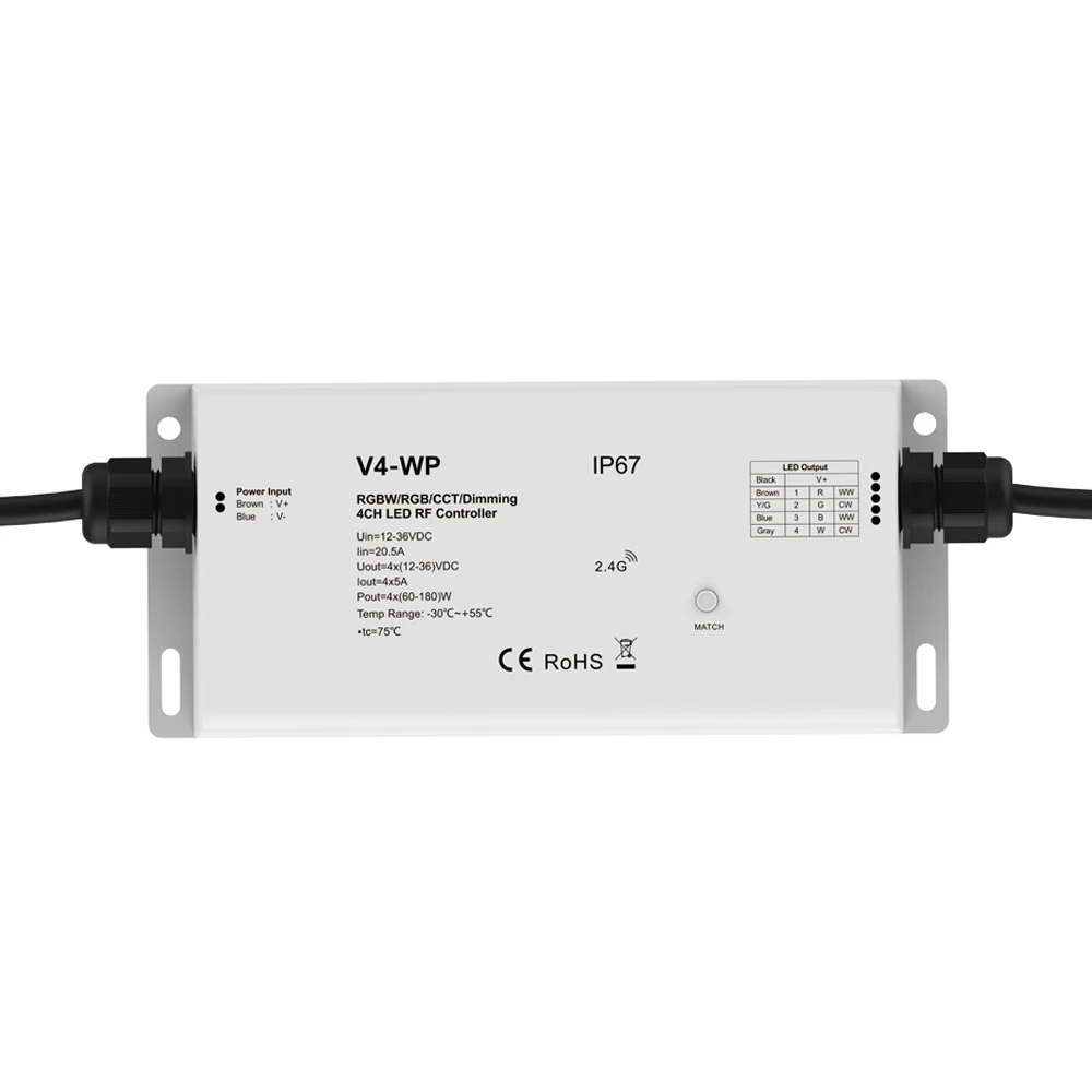 IP67 Водонепроницаемый Max 720W 2,4G RF светодиодный беспроводной приемник Поддержка двойной оттенок RGB светильники на светодиодах RGBW полоса 5A/CH DC 12V 24V 36V