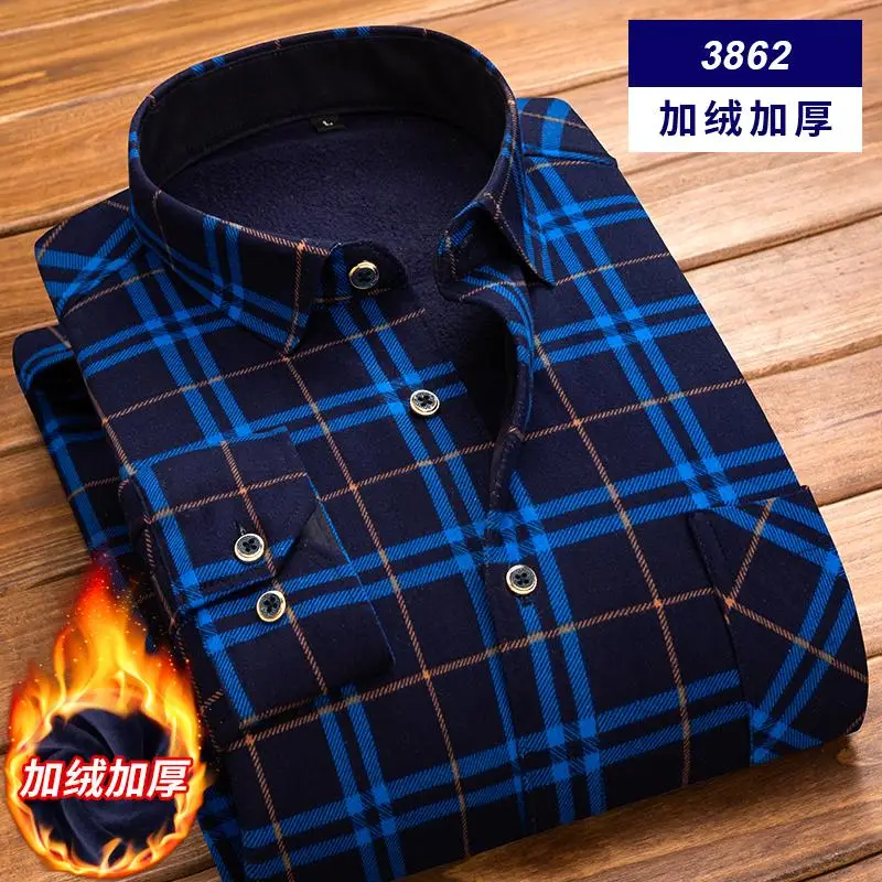 Camisa Social Masculina, мужская рубашка,, зимняя, длинный рукав, в клетку, толстая, теплая, флисовая рубашка, модная, мягкая, повседневная, фланелевая рубашка - Цвет: 3862