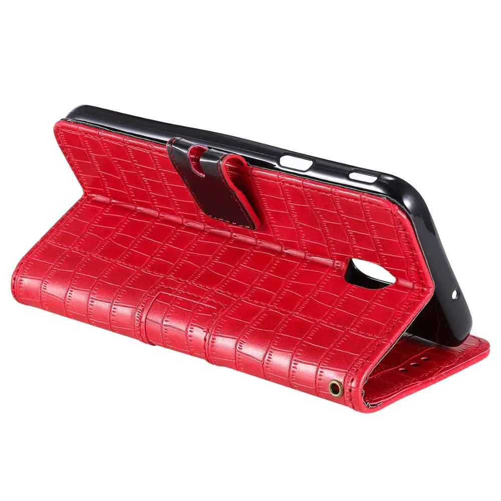 Luxury Crocodile PU Leather Flip Case For Samsung Galaxy J3 J4 J6 Plus J8 2018 Cover Stand Wrist Strap | Мобильные телефоны и