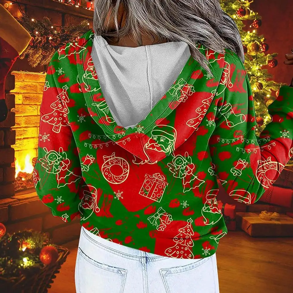

Pullover Sweatshirt Unique Santa Claus Print Buttons Neck Women Hoodie Ultra Soft Women Hoodie