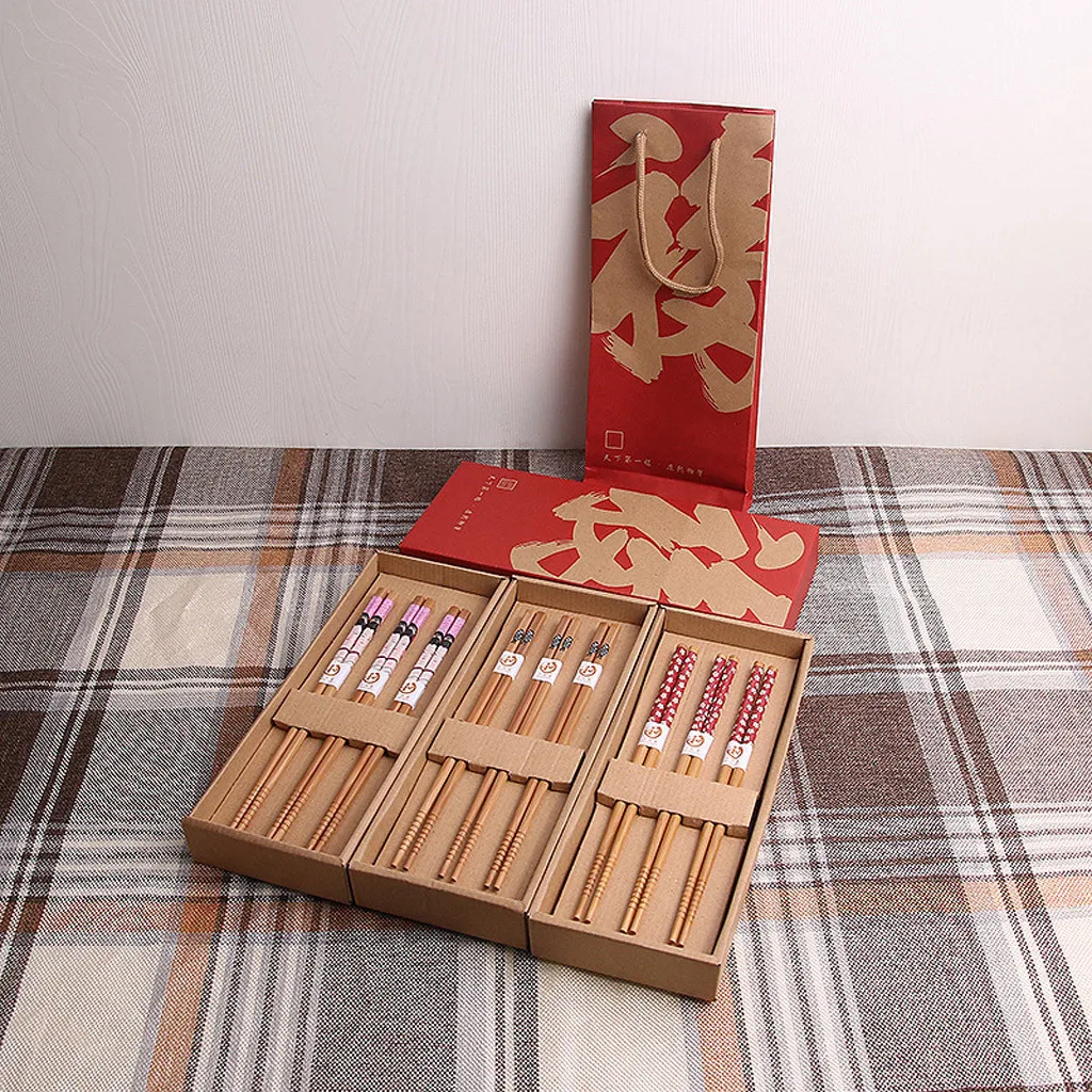 Многоразовые палочки для еды в японском стиле натуральные деревянные 3 шт. наборе