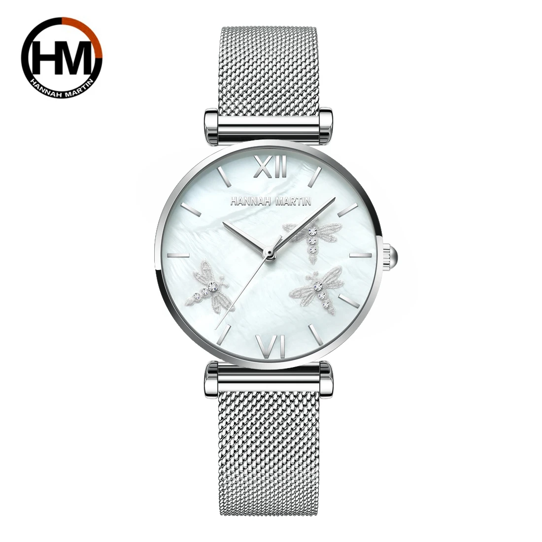 

2021 New Design Japan Akoya Pearl Shell Dragonfly Ladies Luxury Diamonds Scallop Stainless Steel Watches For Women Drop Shipping