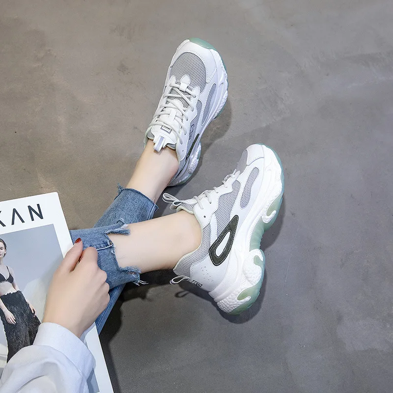 

Jookrrix 2020 Women Spring Lady Fashion Increased 6cm Chunky Sneakers Women Wedges Thick Sole Female Comfortable Shoes